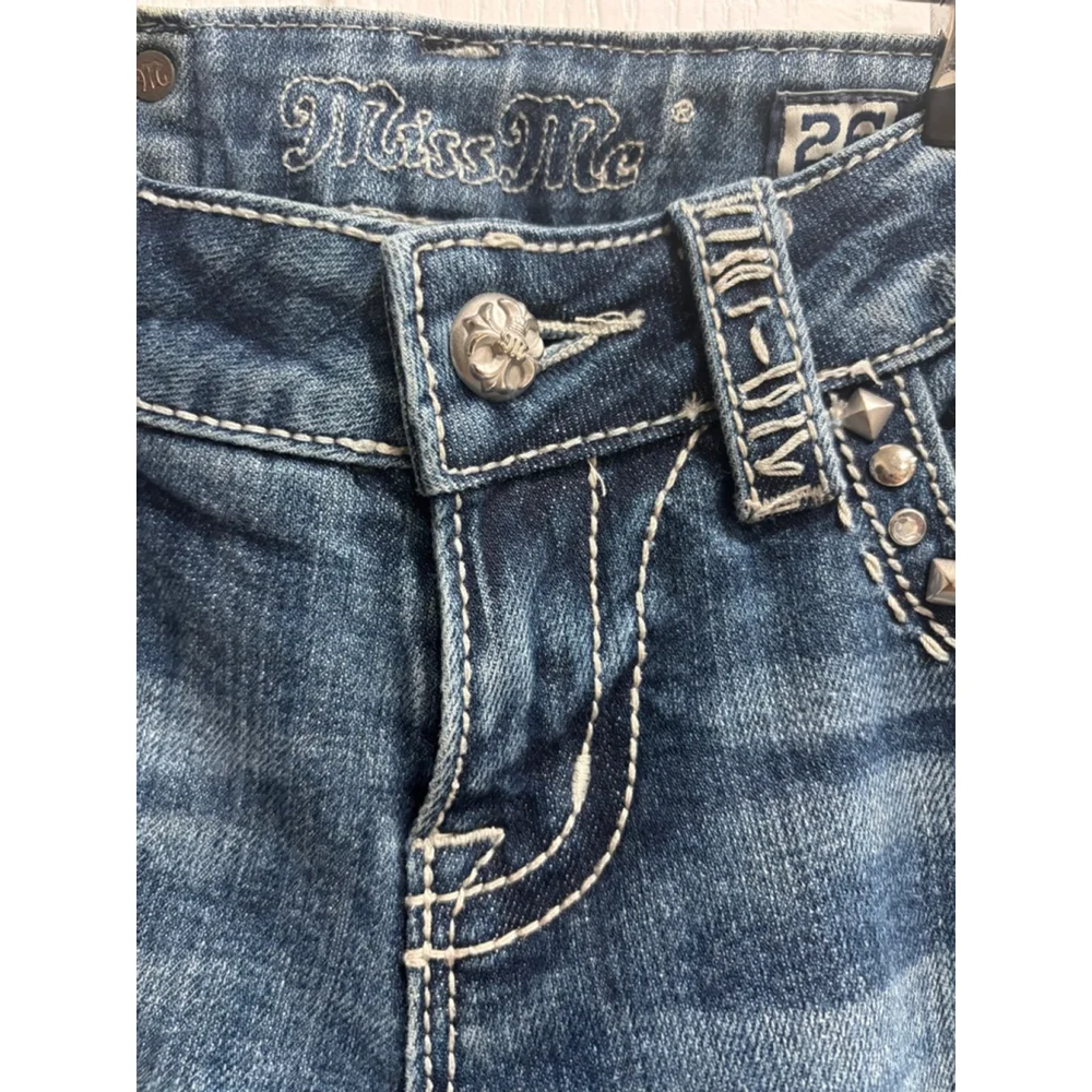 Women's Miss Me Jeans Size 26 Blue Denim Boot, Jewel Embellishments - Picture 3 of 13